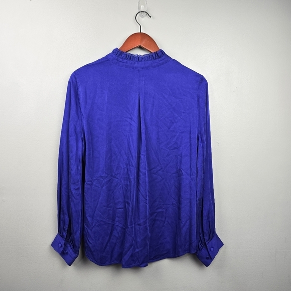 CHICO'S Sandwashed Satin Ruffle Blouse‎ Purple Women's Size 1 (8/10 M) - Picture 8 of 16